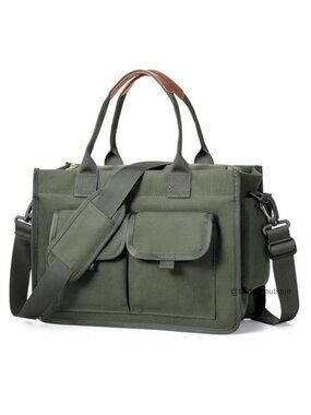 Canvas Tote Bag with Zipper Adjustable Crossbody Shoulder Strap Laptop Work Bag